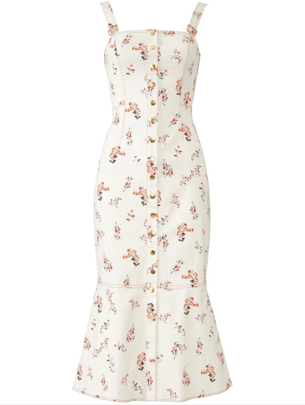 Finders Keepers Cream Floral Button-Down Midi Dress